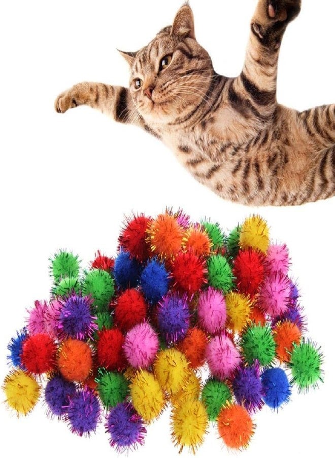 WaigN 100Pcs Colorful Sparkly Glitter Tinsel Balls and Pom Balls for Cats, Decorations - Image 1